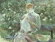 Berthe Morisot Young Woman Sewing in the Garden painting